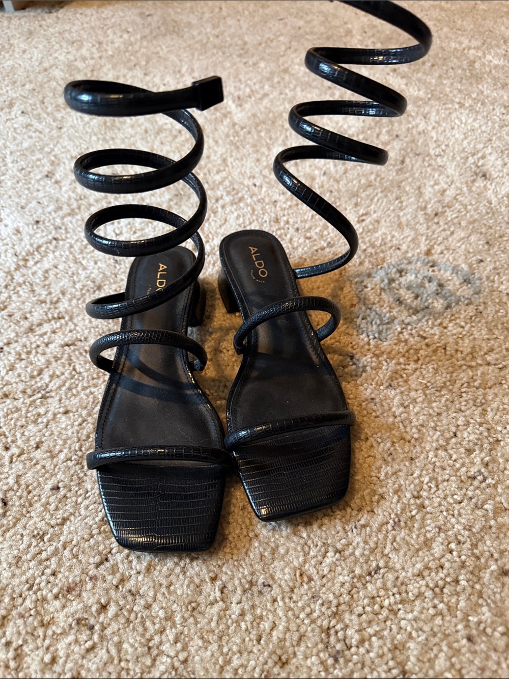 ALDO Black Spiral Wrap Strappy Heels
